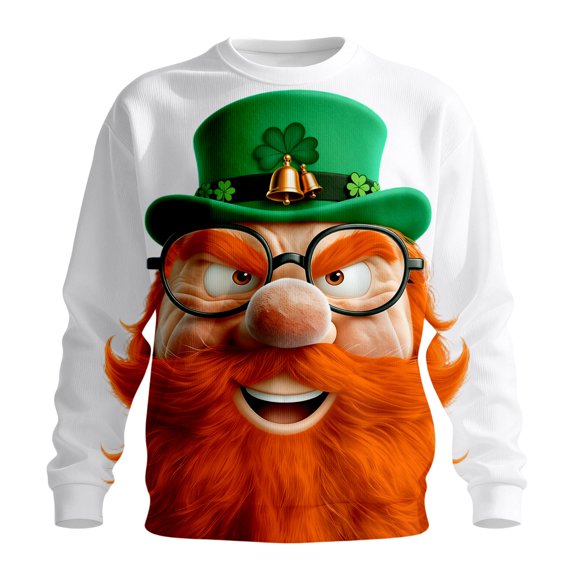 Kcolen St Patricks Day Sweatshirt for Men Shamrock Crewneck Sweatshirts Funny 3D Pattern Long Sleeve Shirt Pullover Irish Saint Patricks Day Tops