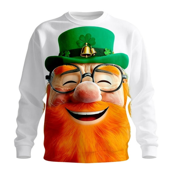 Kcolen St Patricks Day Sweatshirt for Men Shamrock Crewneck Sweatshirts Funny 3D Pattern Long Sleeve Shirt Pullover Irish Saint Patricks Day Tops