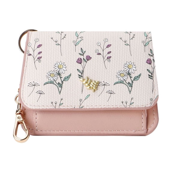 Kcolen Stylish Floral Bifold Wallet for Women Compact Card Holder with Zipper Pocket and Secure ID Window Functional Lightweight Keychain Accessory