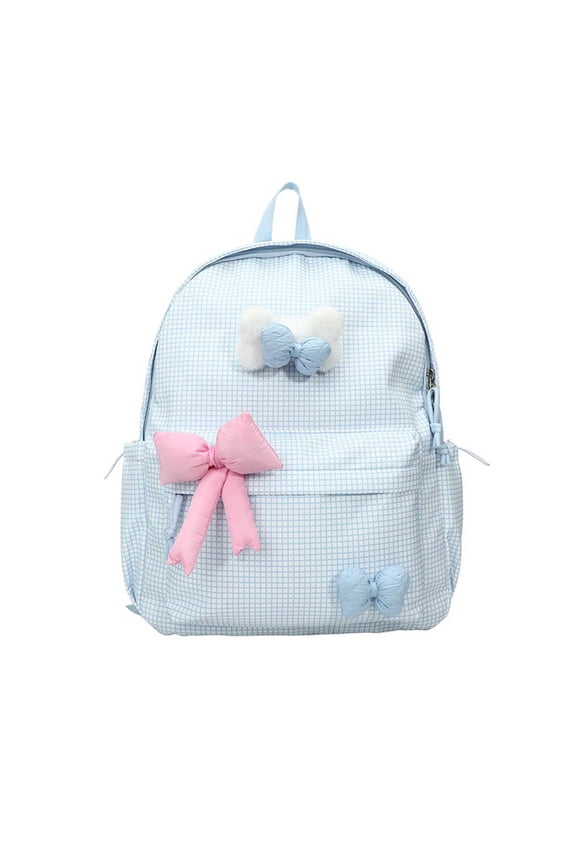 Stylish Plaid Backpack for School And Travel Large Capacity Bookbag With Decorative Bow for Commuting
