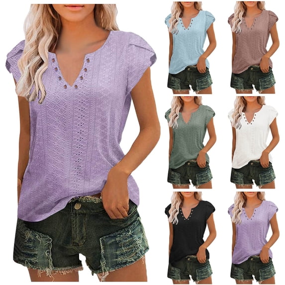 Kcolen Summer Tops Trendy V Neck Summer Short Sleeve Comfy Trendy Solid Color Tee Shirt Women Blouses Spring Tops,Pink