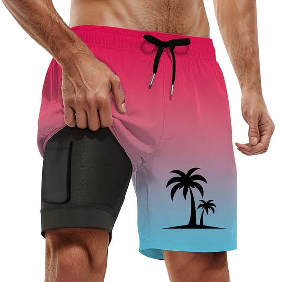 Kcolen Swim Trunks Men 5 Inch Compression High Elastic Waist Mens Bathing Suits Loose Mens Swimwear with Compression Liner Beach Summer Swimwear