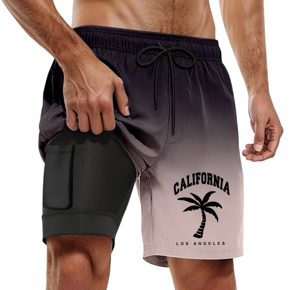 Kcolen Swim Trunks Men 5 Inch Elastic Waist Drawstring Swim Shorts Comfy Rash Guard Shorts for Men with Compression Liner Summer Beach Swimming Shorts for Men