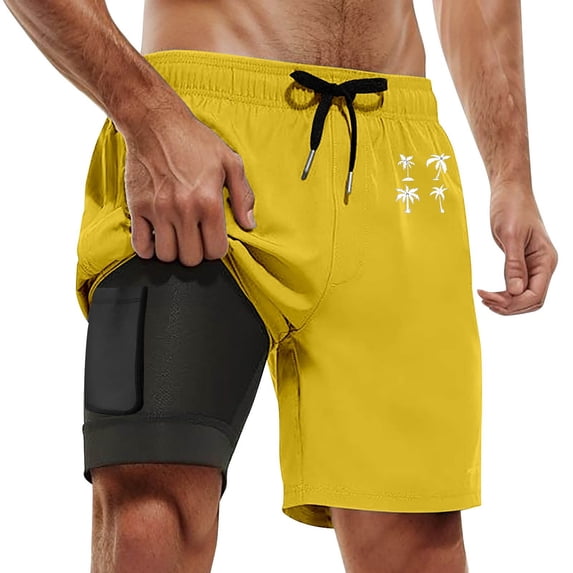 Kcolen Swim Trunks Men 5 Inch Inseam Elastic Waist Drawstring Boardshorts for Men Light Upf Mens Swimsuit Liner Compression Beach Summer Bathing Suit Beach Board Shorts