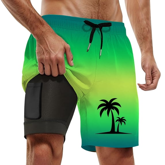 Kcolen Swim Trunks Men 5 Inch Inseam Elastic Waist Drawstring Men's Board Shorts Stretchy Upf Swimwear with Compression Liner Beach Summer Swimwear