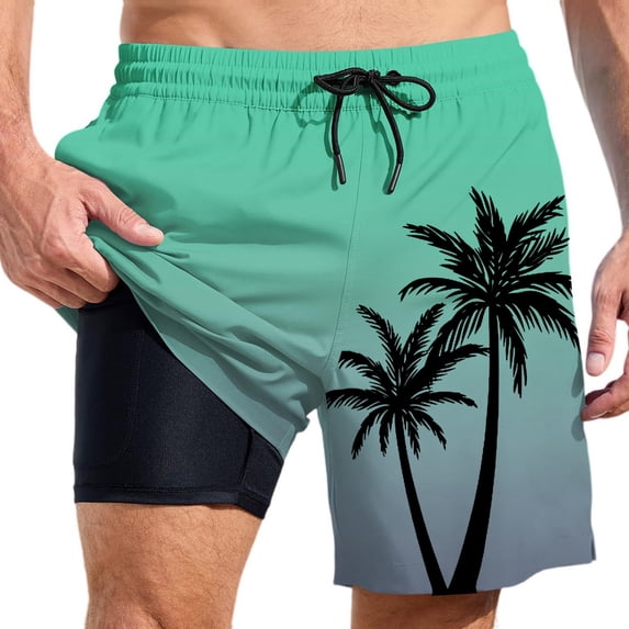Kcolen Swim Trunks Men 7 High Elastic Waist Beach Shorts Comfy Swimming Trunks Liner Compression Beach Summer Swimwear