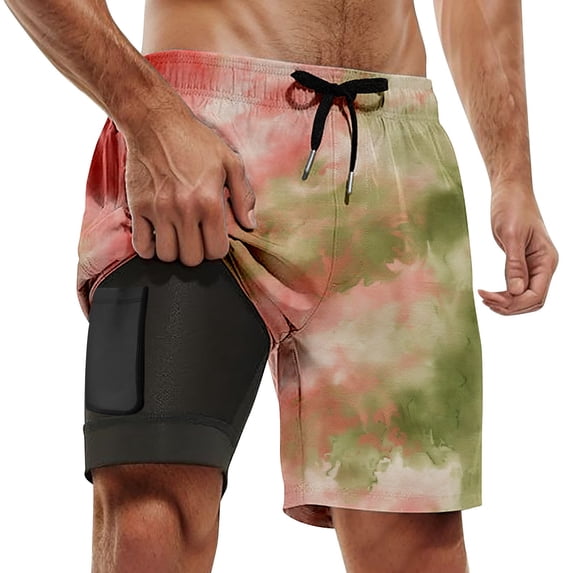 Kcolen Swim Trunks Men Gradient Swim Shorts Comfy Swimsuit for Men with Compression Liner Summer Beach Swimwear
