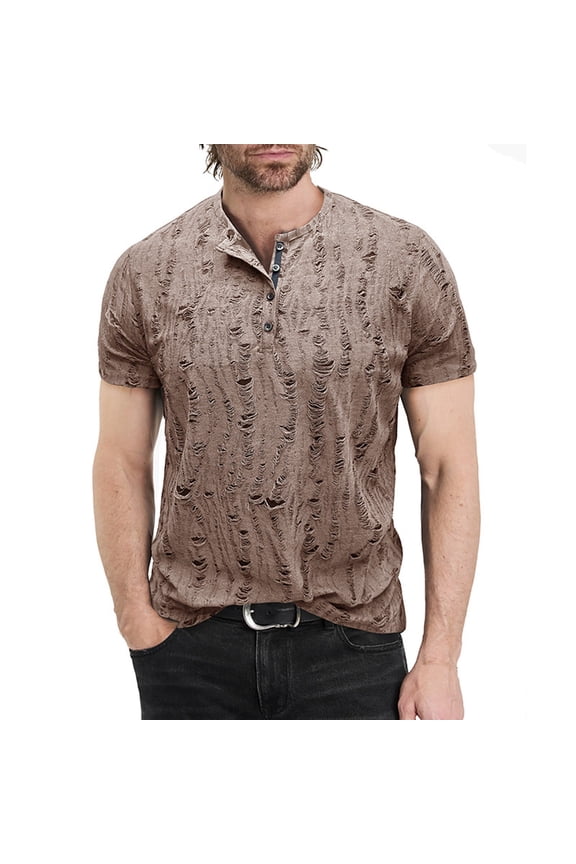 T Shirts for Men Fashion Casual Short Sleeve Ripped Tee Shirt Comfortable Streetwear Top for Daily Wear