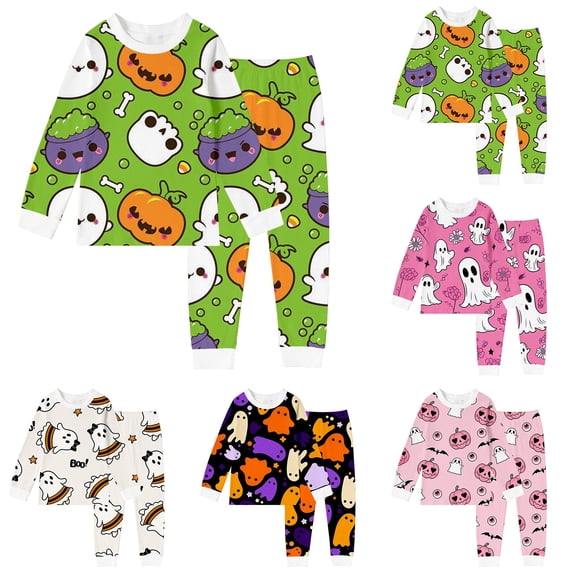 Kcolen Hand Painted Colorable Tops and Pants Set, 2Pcs Long Sleeve Halloween Pajamas Outfit for Holiday Party Homewear