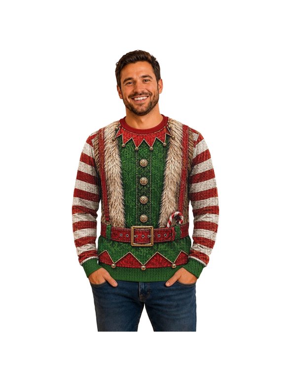 Christmas Sweater for Men, Funny Hairy Chest Shirt,Long Sleeve Holiday Pullover Crewneck Top for Christmas Party Festive Gifts for Men