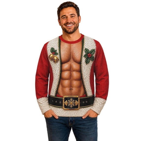 Kcolen Christmas Sweater for Men, Funny Hairy Chest Shirt,Long Sleeve Holiday Pullover Crewneck Top for Christmas Party Festive Gifts for Men
