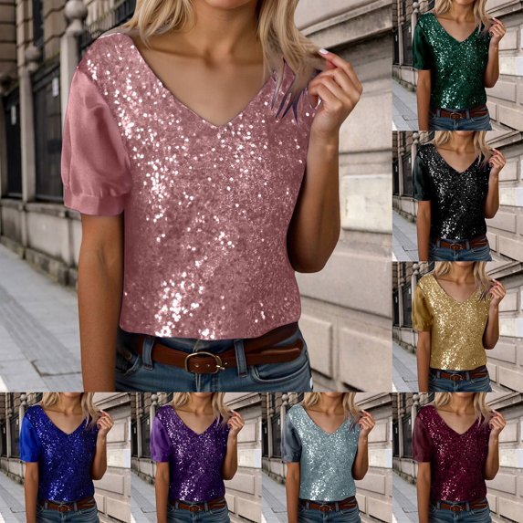 Kcolen V Neck T Shirts for Women V Neck Short Sleeve Summer Oversized Comfy Solid Color Tee Shirt Women's Trendy Blouses Dressy Casual Vacation Clothes,Silver