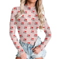 thumbnail image 1 of Kcolen Valentine Mesh Top for Women Heart Shamrock Printed Long Sleeve Turtleneck Dressy Mesh Shirt Bodycon See Through Layering Top Valentines Day Gifts, 1 of 4