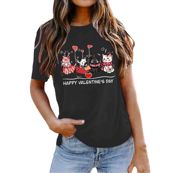 Kcolen Valentine's Day T Shirts for Women Love Heart Print Valentine's Day Shirt Women O Neck Soft Casual Womens Short Sleeve Shirt Clothes for Womens