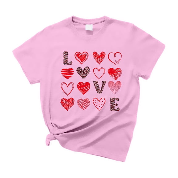 Kcolen Valentine's Day T-Shirts for Women Rose Print Valentine's Day Shirt Women Stylish Funny Women Short Sleeve Shirt Festive Pullover Tops