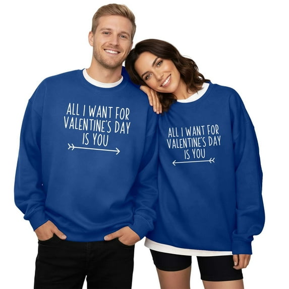 Kcolen Valentine's Day Women Oversize Pullover Sweatshirts Lover Heart Graphic Shirts Couple's Printed Crew Neck Men Fall Loose Fit Valentines Day Gifts Blue