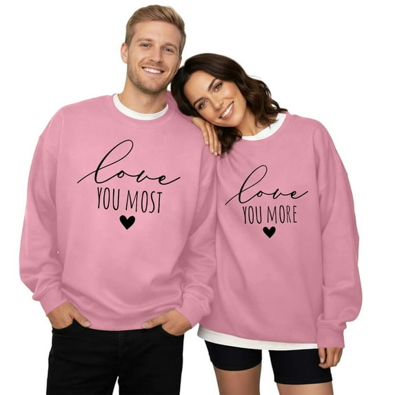 Kcolen Valentine's Day Women Oversize Pullover Sweatshirts Lover Heart Graphic Shirts Couple's Printed Crew Neck Men Fall Loose Fit Valentines Day Gifts Pink