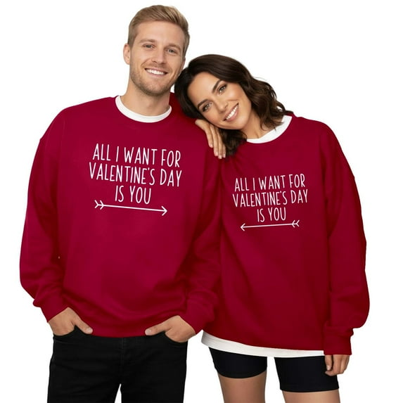 Kcolen Valentine's Day Women Oversize Pullover Sweatshirts Lover Heart Graphic Shirts Couple's Printed Crew Neck Men Fall Loose Fit Valentines Day Gifts Red