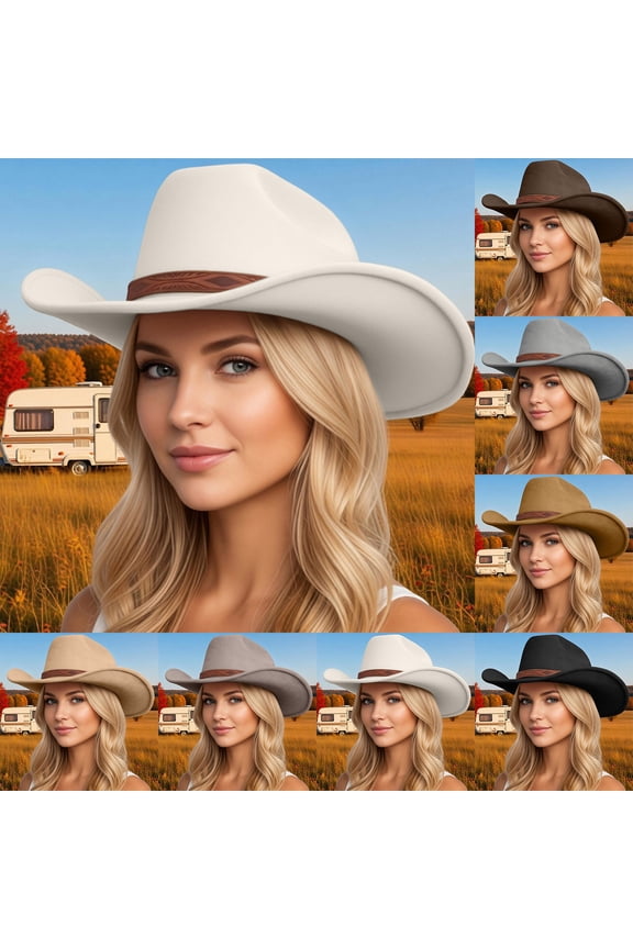 Western Cowboy Hat for Men Women Cowboy Cowgirl Hat Outdoor Wide Brim Retro Felt Fedora Hats Unisex Rolled up Caps