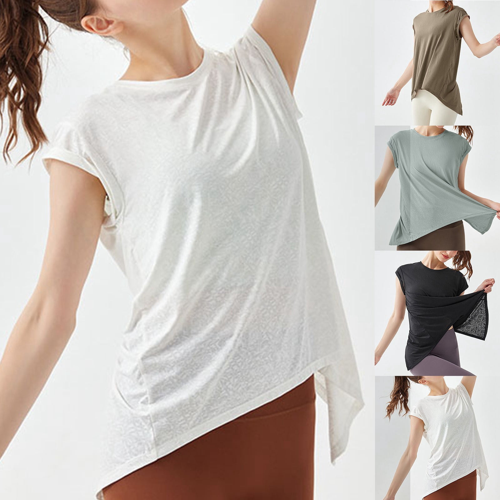 Kcolen Women Blouses Short Sleeve Solid Color Round Neck Plus Size ...