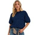 thumbnail image 1 of Kcolen Women Leopard Print Raglan Puff Half Sleeve Pullover Top, Loose Crew Neck Casual Sweatshirt for Fall Layering Top, 1 of 5
