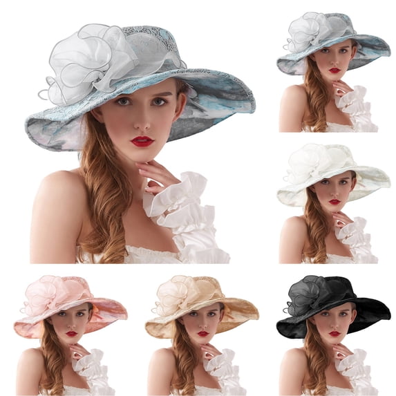 Kcolen Women Tea Party Hats Elegant Wide Brim Sun Hat for Women Summer Mesh Flower Design Fashionable Wedding Dress Accessory and Outdoor Sunshade