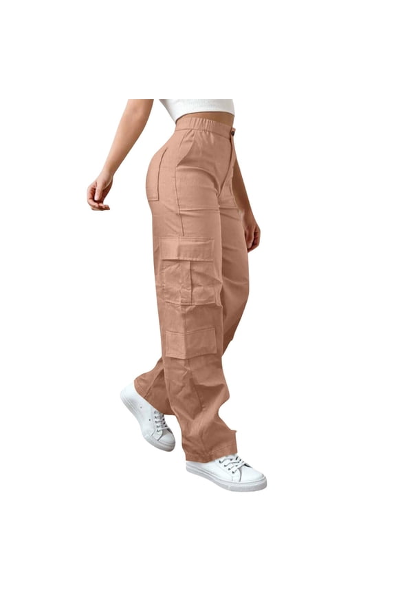 Women's Cargo Pants High Waisted Casual Elastic Waist Trousers with Pockets Classic Fit Womens Trendy Y2k Streetwear Baggy Stretchy Pants