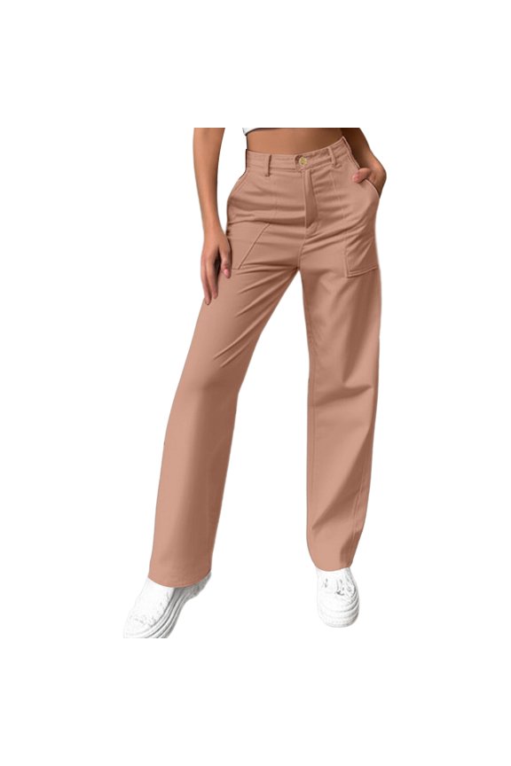 Women's Cargo Pants Khaki Plus Size Baggy Stretchy Trousers with Pockets Relaxed Fit Womens Trendy Baggy Streetwear Y2k Drawstring Trousers Wide Leg Pants
