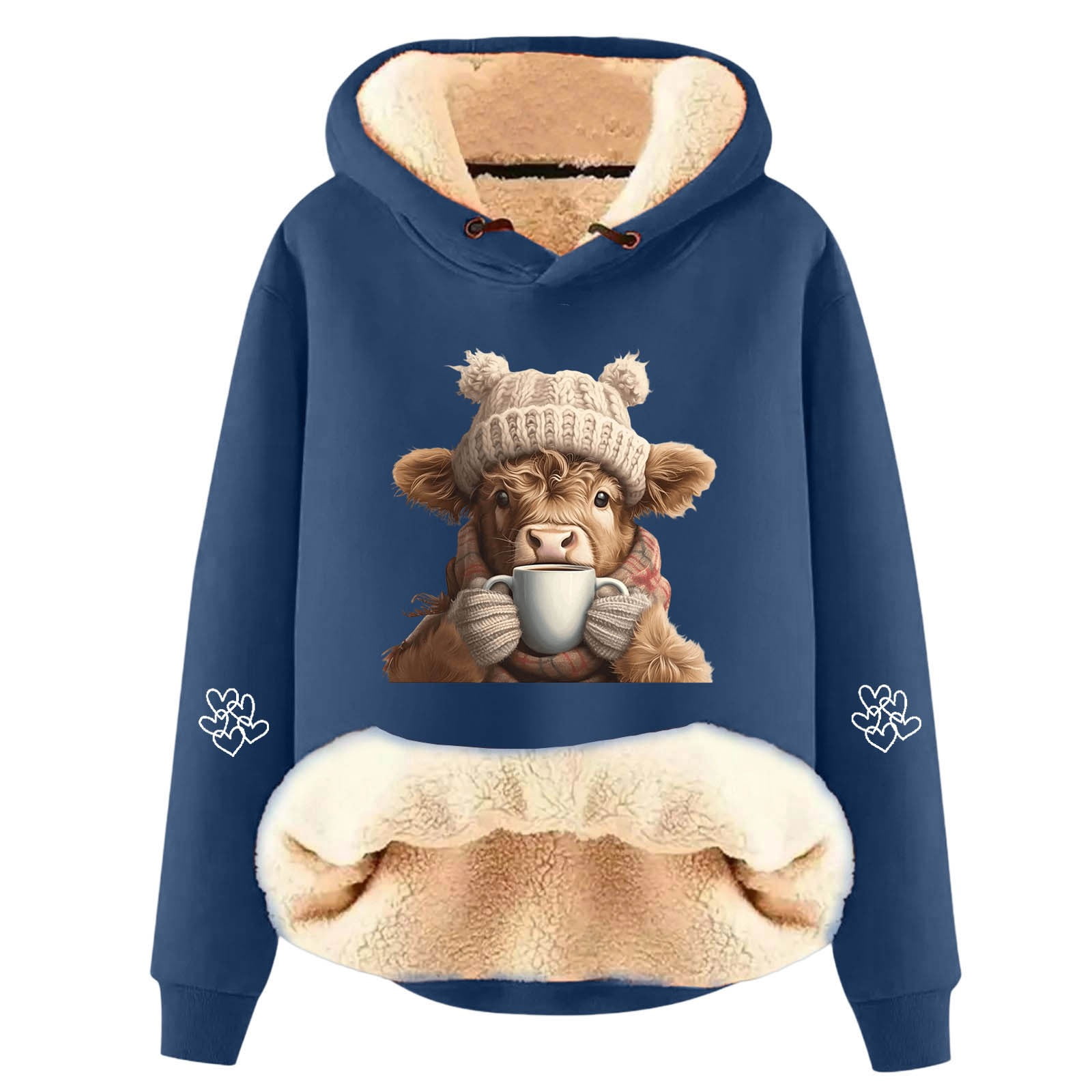 Slit Layer Kcolen Women's Cow Pattern Cozy Hoodie Warm Layer Warm Lined Relaxed ...