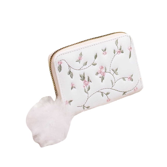 Kcolen Women's Fashion Embroidery Design Slim Compact Wallet Handbag Clutch Card Holder Purse for Daily Use
