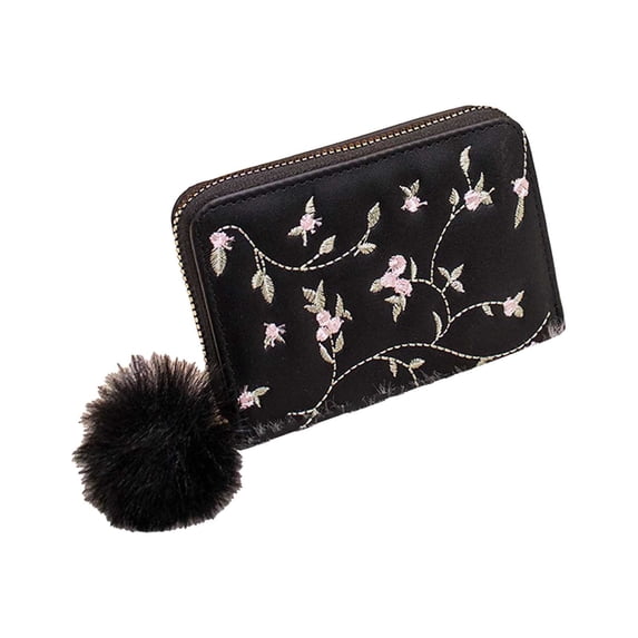 Kcolen Women's Fashion Embroidery Design Slim Compact Wallet Handbag Clutch Card Holder Purse for Daily Use