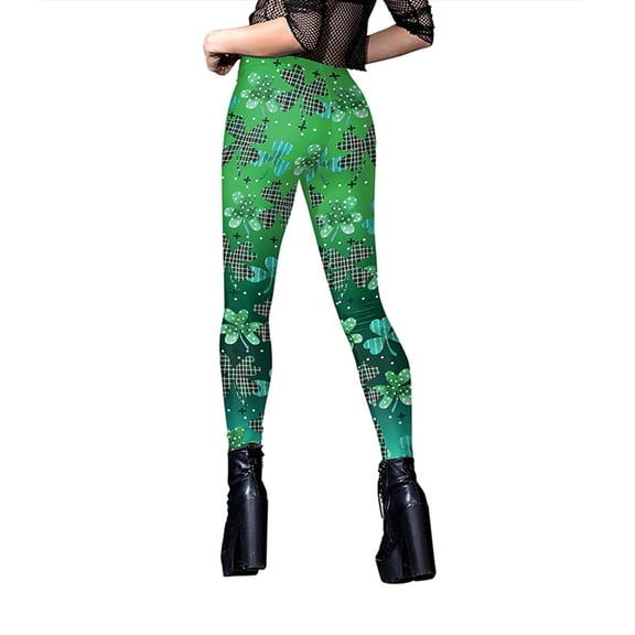 Kcolen Women's St. Patrick's Day Leggings Clover Shamrock Women Shamrock Stretchy Tights Fashionable Fashion Soft Green Tight Pants Print Leggings Women