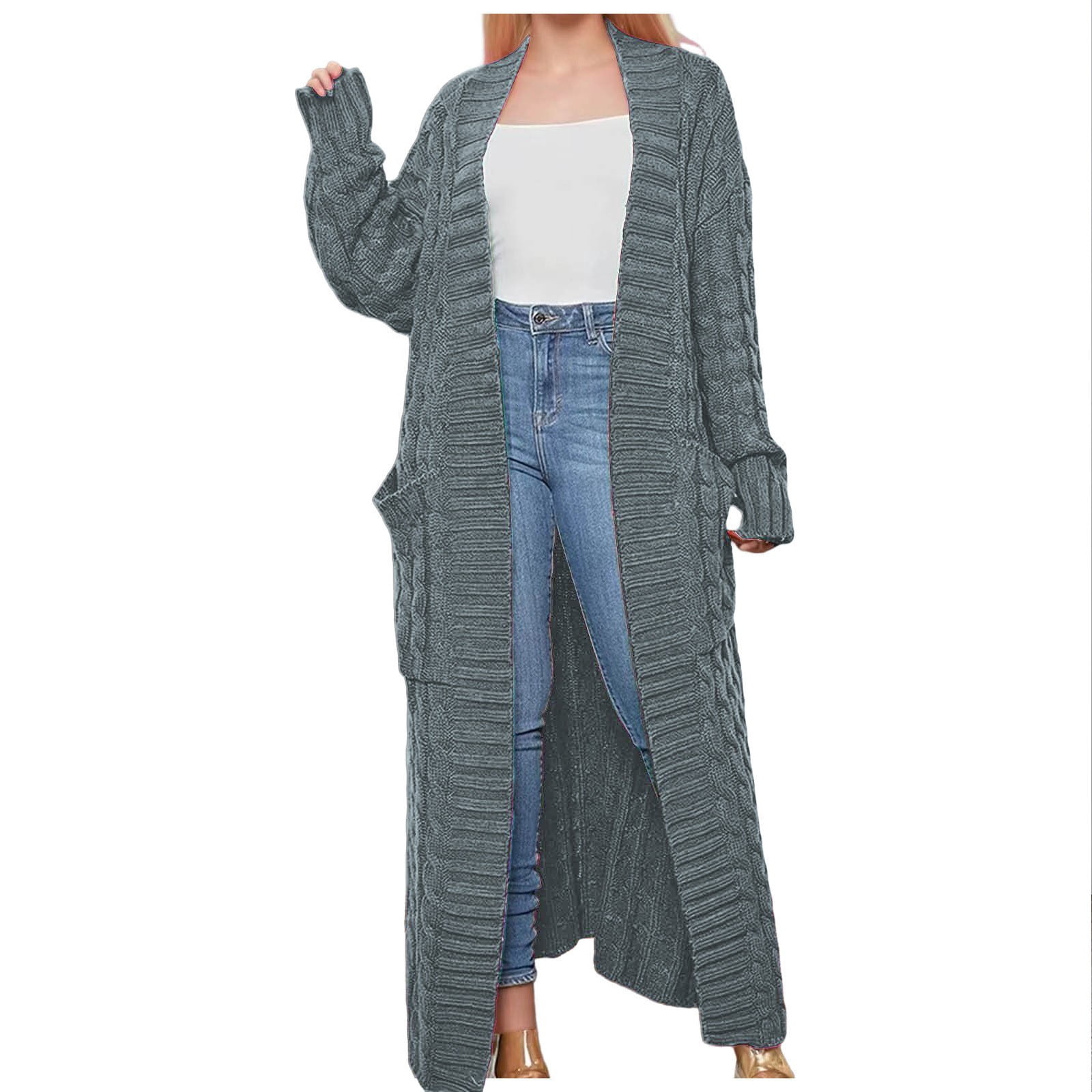 Kcolen Womens Basic Long Sweater Cardigan Relaxed Cut with Front ...