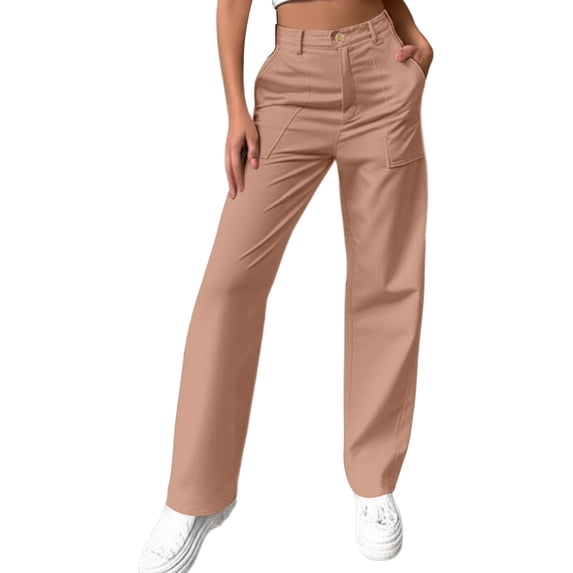 Kcolen Womens Cargo Pants High Waisted Tall Casual Elastic Waist Trousers with Pockets Loose Fit Woman Trendy Baggy Streetwear Y2k Drawstring Trousers Wide Leg Pants