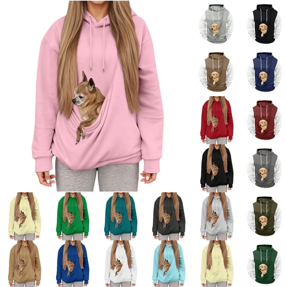 Kcolen Womens Oversized Hooded Sweatshirt With Pet Holding Kangaroo Pocket Puppy Holder Top Loose Long Sleeve Streetwear Outfits