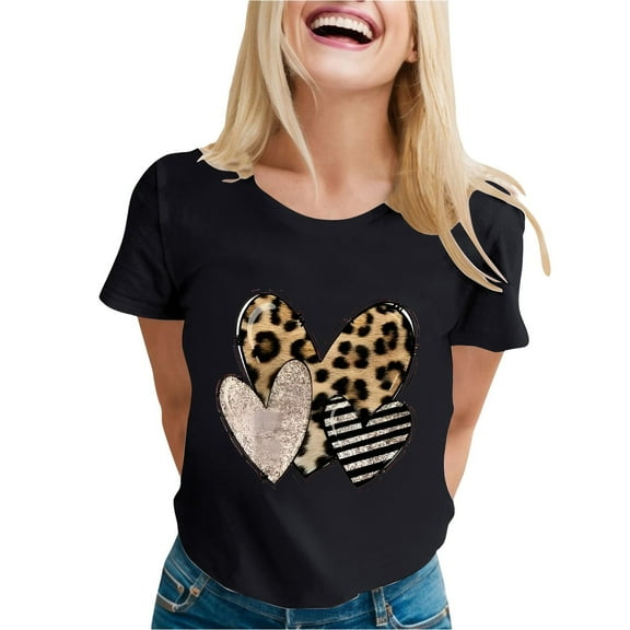 Kcolen Womens Valentine's Day T-Shirt Lover Heart Valentines Shirts Women Plus Size Woman Short Sleeve Blouse Holiday Tops