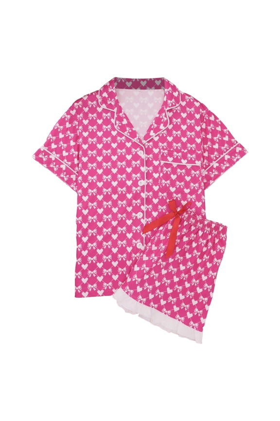 Womens Valentines Day Pajamas Valentine’s Day 2 Piece Pj Set Womens Pajamas Shorts Set Button Down Pajamas Women Comfy Womens Valentines Day Nightgown Valentines Day Gifts for Her