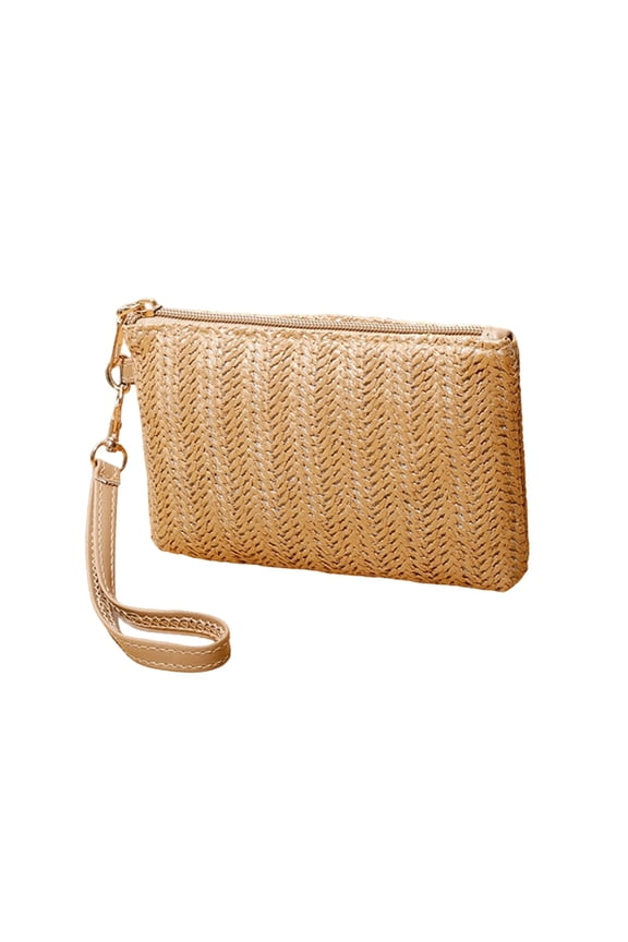 Woven Straw Clutch Purse Handbag for Women Large Capacity Zippered Phone Wallet Daily Use Envelope Bag