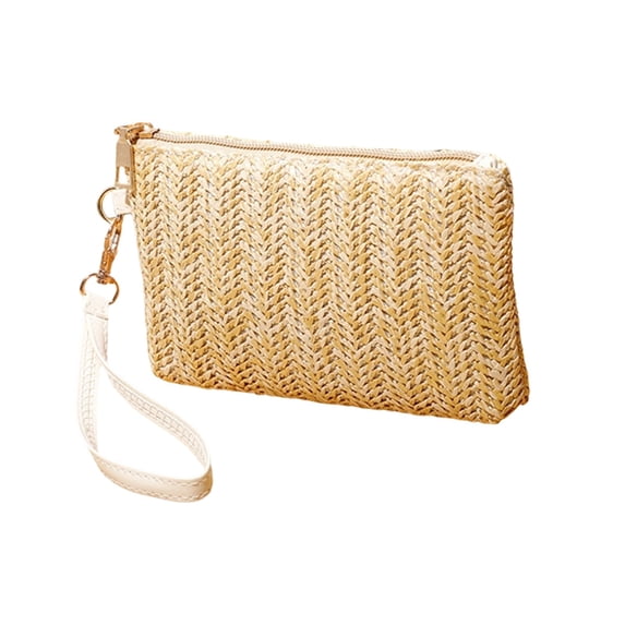 Kcolen Woven Straw Clutch Purse Handbag for Women Large Capacity Zippered Phone Wallet Daily Use Envelope Bag