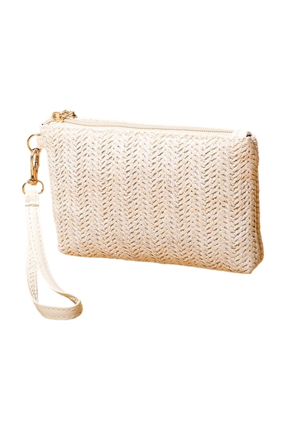 Woven Straw Clutch Purse Handbag for Women Large Capacity Zippered Phone Wallet Daily Use Envelope Bag