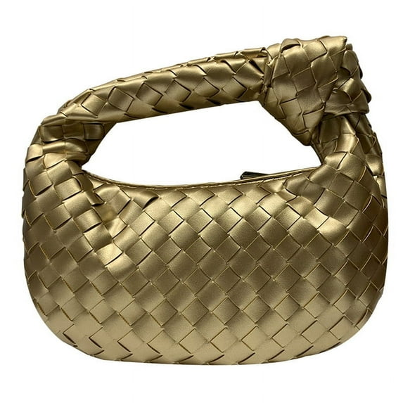 Kcomotee Knoted Woven Handbag for Women Fashion Designer Ladies Hobo Bag Bucket Purse Faux Leather.Golden