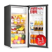 Kcpolre 3.1 Cu.Ft Mini Fridge with Freezer, Adjustable Thermostat, Removable Glass Shelves & Fruit Basket for Dorm Room, Office, Bedroom, Silver