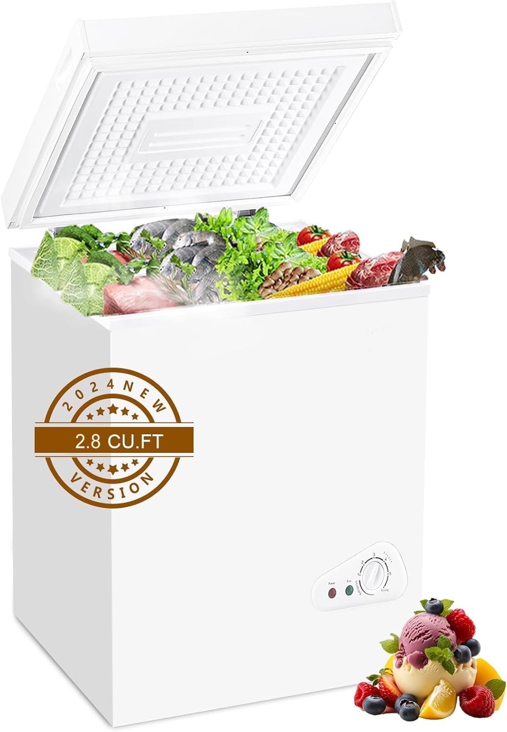 Kcpolre 2.8 Cu.ft Chest Freezer, Compact Deep Freezer with Top Mini 7 Gears Temperature Control Open Door and Removable Storage Basket, White