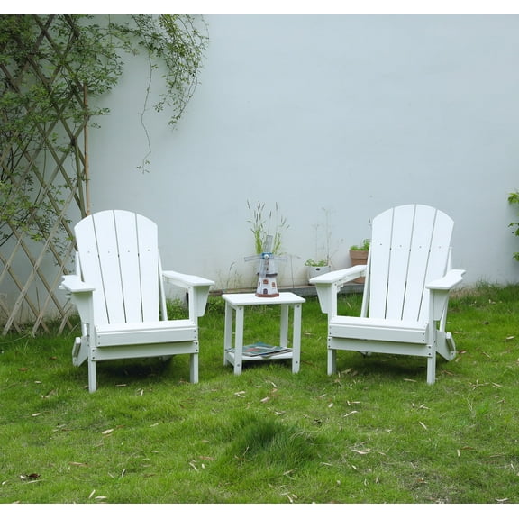 Kcpolre 3-Piece Adjustable Adirondack Chair and Ottoman and Table Set, White
