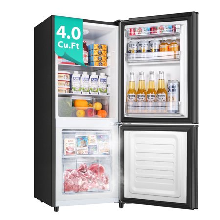 Kcpolre 4.0 Cu.Ft Mini Fridge with Freezer, Bottom Freezer, Small Refrigerator with Freezer, Compact Refrigerator with 2 Door,for Bedroom,Office,Kitchen,Apartment,Dorm, Black