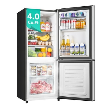 Kcpolre 4.0 Cu.ft Mini Fridge with Freezer, Bottom Freezer, Small Refrigerator with Freezer, Compact Refrigerator with 2 Door,for Bedroom,Office,Kitchen,Apartment,Dorm, Silver