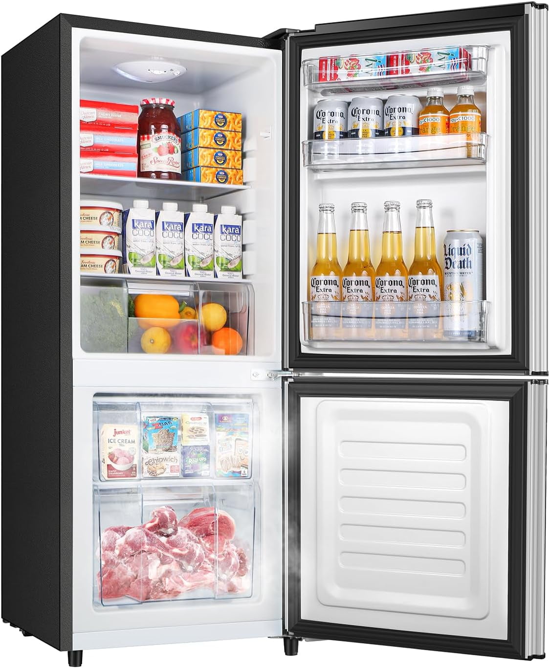 Kcpolre 4.0 Cu.ft Mini Fridge with Freezer, Bottom Freezer, Small Refrigerator with Freezer, Compact Refrigerator with 2 Door,for Bedroom,Office,Kitchen,Apartment,Dorm, Silver
