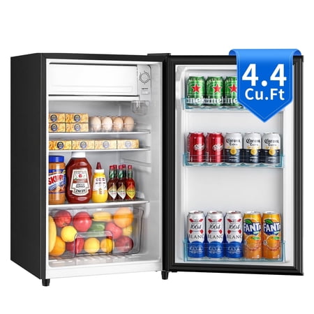 Kcpolre 4.4 Cu.Ft Mini Fridge with Freezer, Single Door Mini Refrigerator, 5 Settings Temperature Adjustable, Compact Refrigerator for Apartment,Dorm, Office, Bedroom, Black