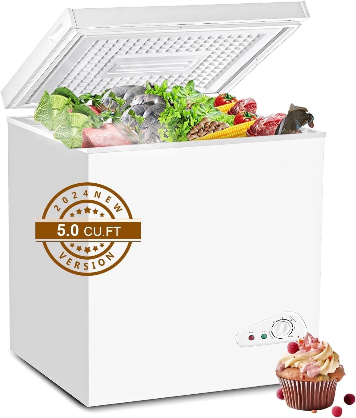 Kcpolre 5.0 Cu.ft Chest Freezer, Quiet Mini Freezer with Adjustable Thermostat - Compact Deep Freezer for Home, Apartment, and Garage, White