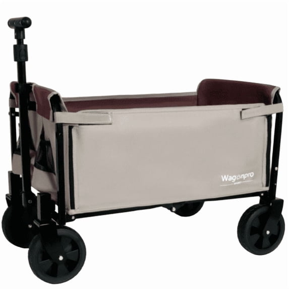 Kcpolre All-in-One Wagon Cart Convertible Folding Camping with Bench Seat, Storage Compartment & Dog Tether - Beige/Brown